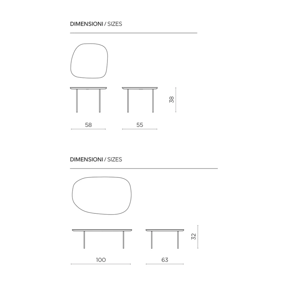 Geformter Couchtisch aus MDF, erhältlich in zwei Größen und mehreren Farben - Navis Viadurini