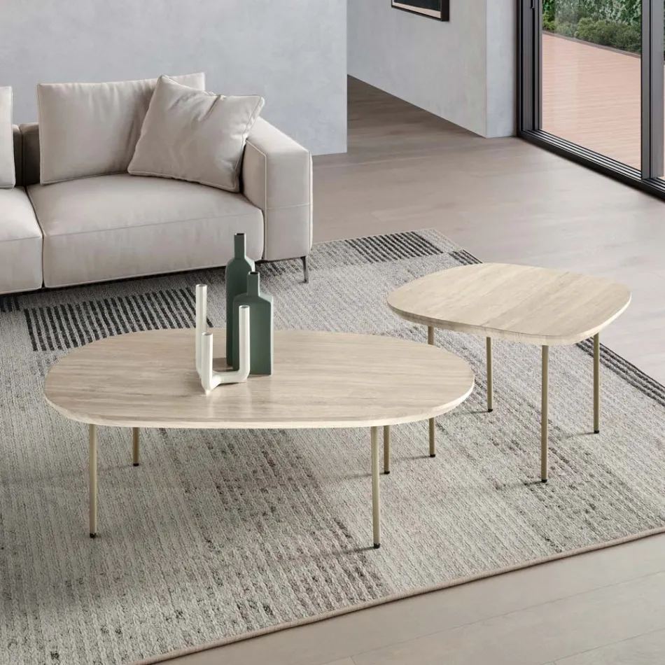 Geformter Couchtisch aus MDF, erhältlich in zwei Größen und mehreren Farben - Navis Viadurini