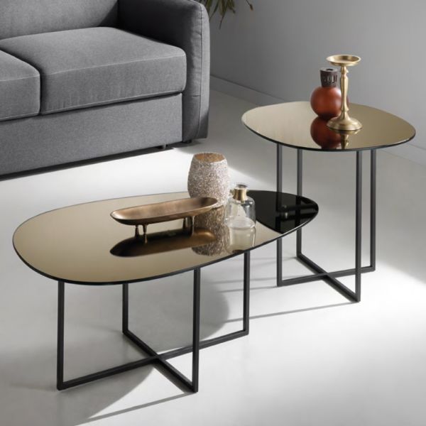 Couchtisch mit glasplatte mit spiegeleffekt made in italy - sedona