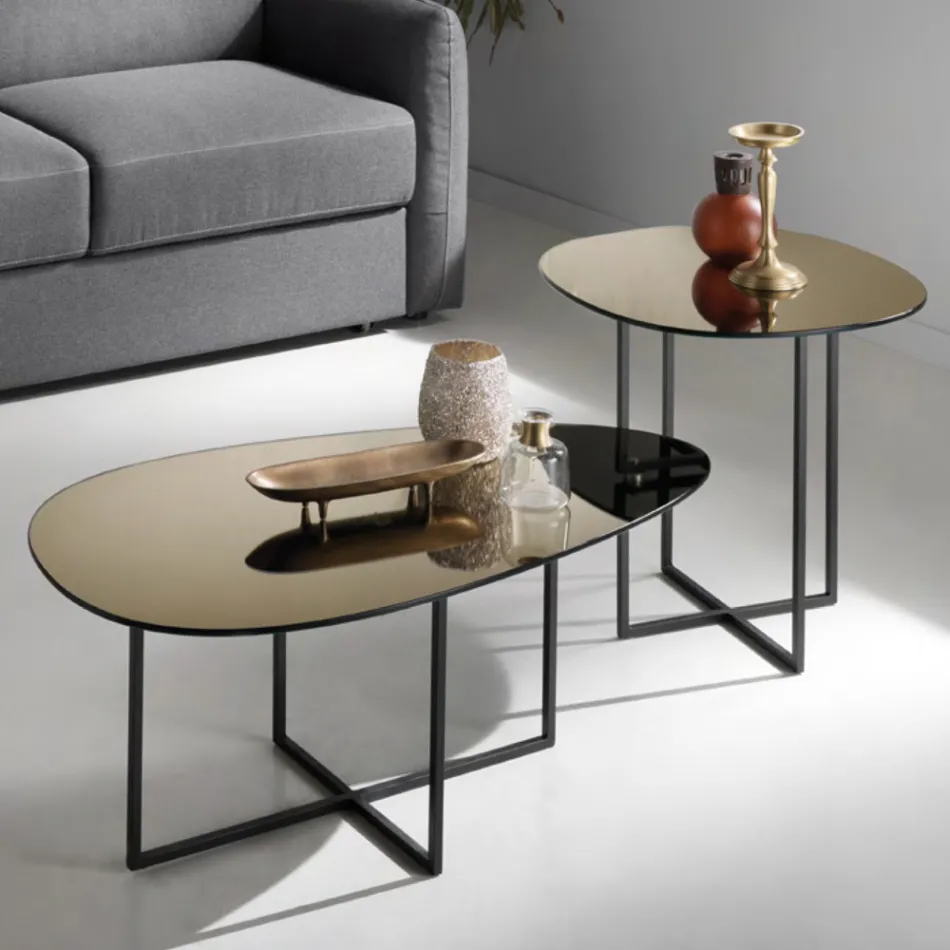 Couchtisch mit Glasplatte mit Spiegeleffekt Made in Italy - Sedona Viadurini