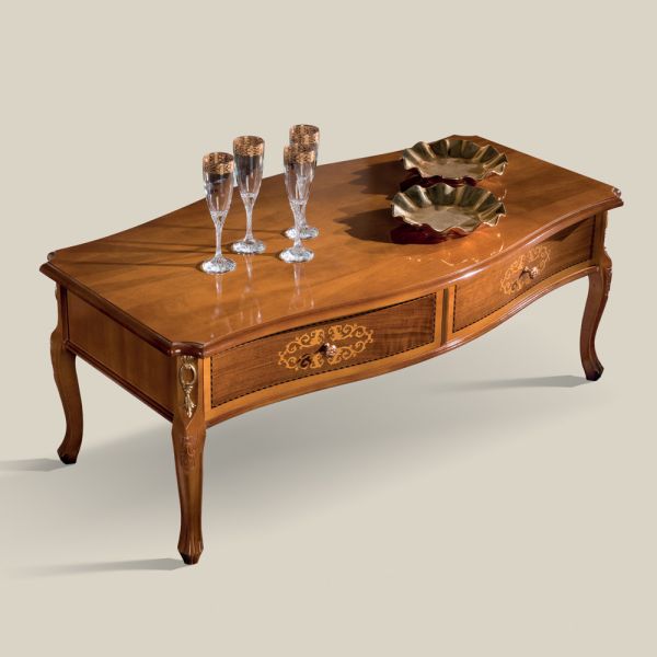 Couchtisch aus eingelegtem holz mit 2 schubladen made in italy - katerine