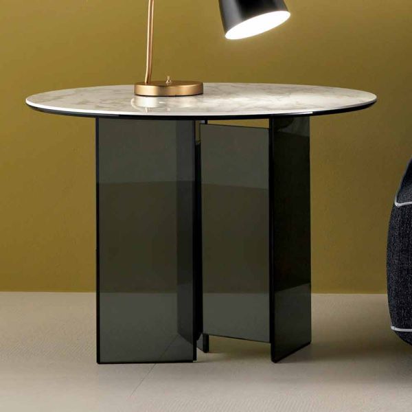 Couchtisch mit couchtisch aus rauchglas und runder keramikplatte - random