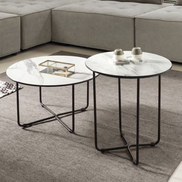 Runder couchtisch aus glas mit marmoreffekt made in italy - miguel
