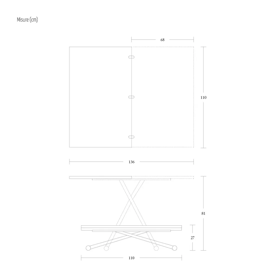 Verwandelbarer Couchtisch aus Metall und Holz Made in Italy - Veneris Viadurini