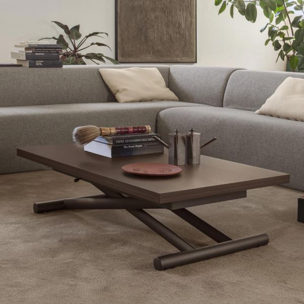 Verwandelbarer couchtisch aus metall und holz made in italy - veneris