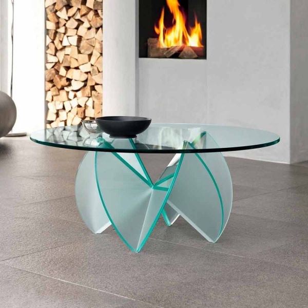 Wohnzimmer couchtisch aus transparentem glas mit säurebasis 3 größen - fiorella