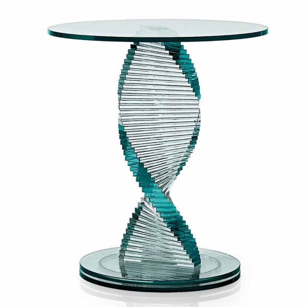 Wohnzimmer couchtisch aus transparentem spiralglas und drehbarer basis - spirulo