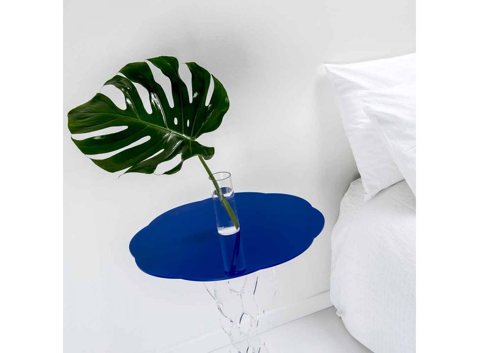 Kleiner runder Tisch blau Durchmesser 50 cm modernes Design Janis, made in Italy Viadurini