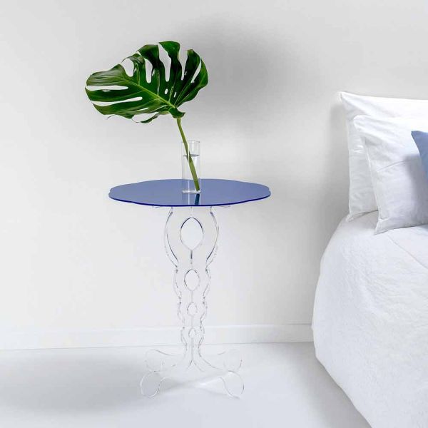Kleiner runder tisch blau durchmesser 50 cm modernes design janis, made in italy