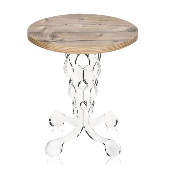 Runder couchtisch aus plexiglas und eichenplatte 2 dimensionen - phosphor
