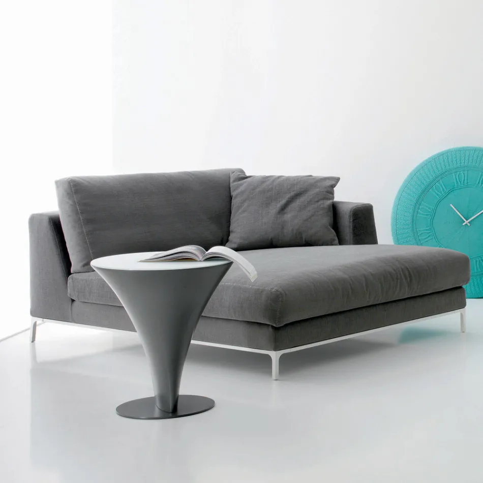 Runder Couchtisch Bootsform aus Metall und geätztem Glas - Boarding Viadurini