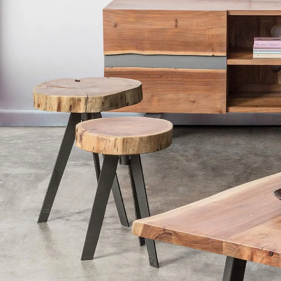 Runder Couchtisch in Stamm aus Holz und Stahl Homemotion - Tancredi Viadurini