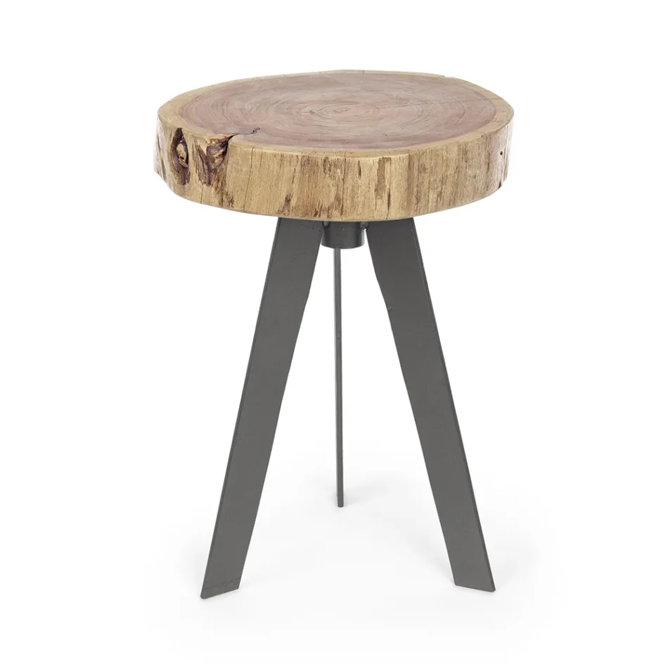 Runder Couchtisch in Stamm aus Holz und Stahl Homemotion - Tancredi Viadurini