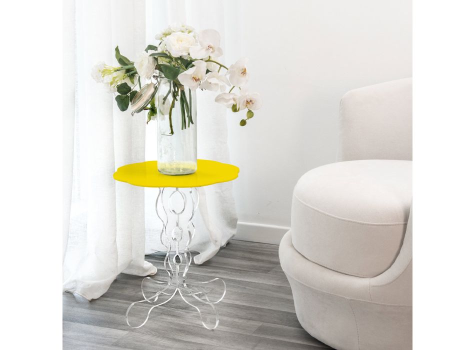 Runder gelber Couchtisch, Durchmesser 36 cm, modernes Design Janis, hergestellt in Italien Viadurini