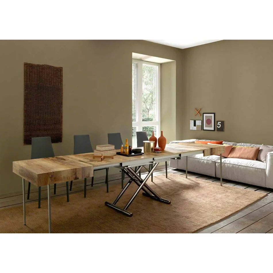 Transformable Design Couchtisch aus Holz und Black Metal Made in Italy - Niverio Viadurini