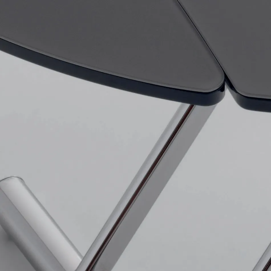 Verwandelbarer Couchtisch aus rundem Esstisch aus Metall und Glas - Giordana Viadurini