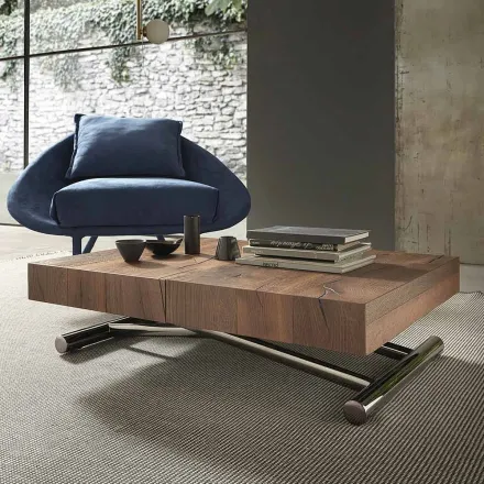 Moderner umwandelbarer Couchtisch aus Holz und Metall, Made in Italy - Spirit Viadurini