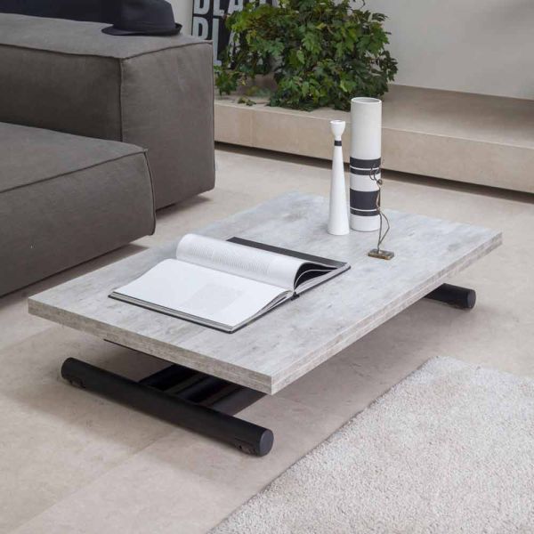 Moderner wandelbarer couchtisch aus graphitmetall und holzplatte - sistocle