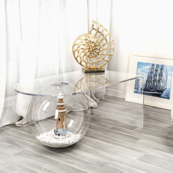 Modernes design transparenter couchtisch l90xh40xp48 cm bolly, made in italy