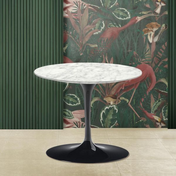 Tulip eero saarinen h 39 couchtisch mit carrara-marmorplatte, hergestellt in italien - scharlachrot