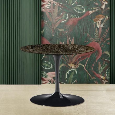 Tulpen-Couchtisch Eero Saarinen H 39 mit ovaler Platte aus dunklem Emperador-Marmor Viadurini