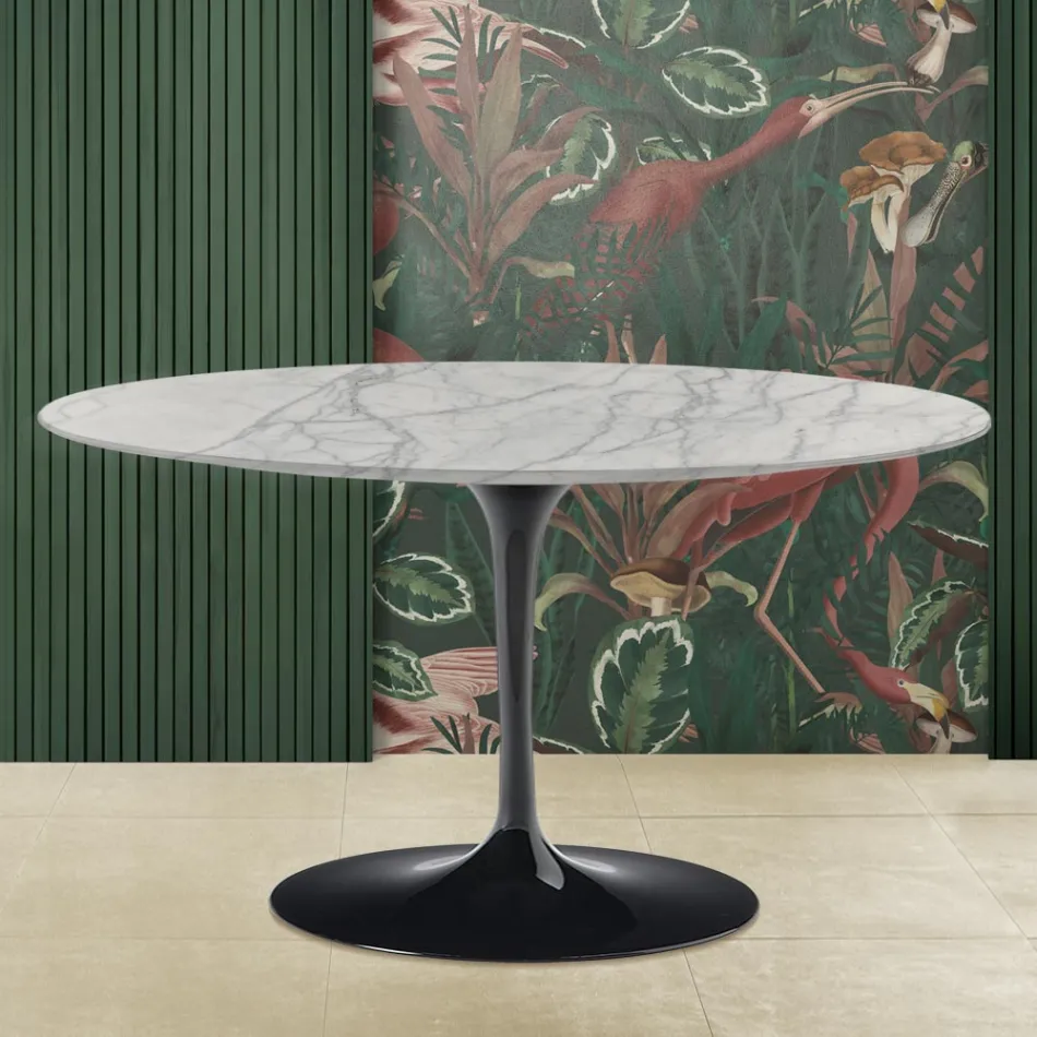 Tulip Couchtisch Eero Saarinen H 41 mit ovaler Platte aus Carrara Statuarietto Marmor Viadurini