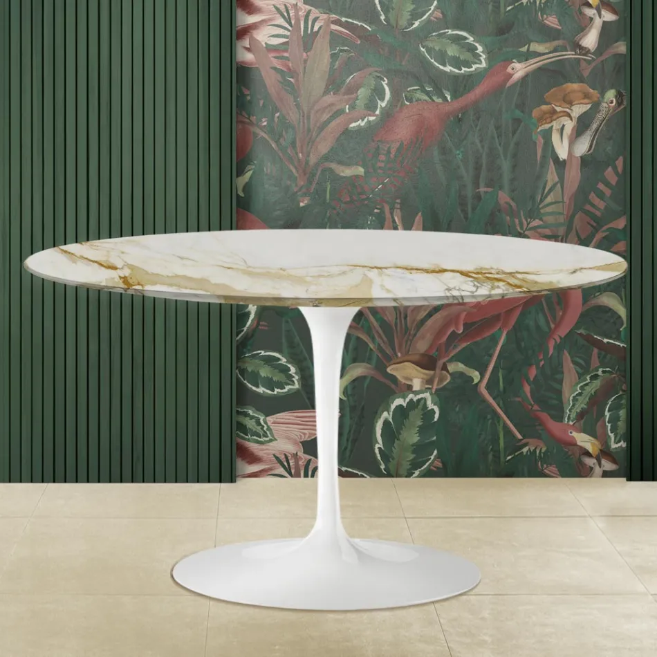 Tulip Couchtisch Eero Saarinen H 41 Oval mit Caracatta Gold Marmorplatte Viadurini