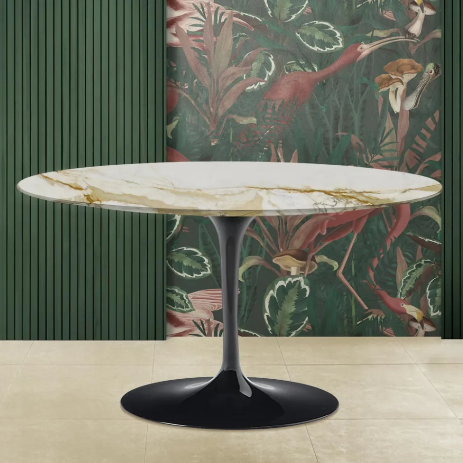 Tulip Couchtisch Eero Saarinen H 41 Oval mit Caracatta Gold Marmorplatte Viadurini