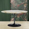 Tulip Eero Saarinen H 41 Ovaler Couchtisch mit Calacatta-Goldmarmorplatte – Scarlet