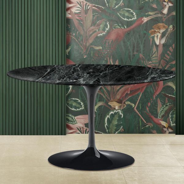 Tulip eero saarinen h 41 ovaler couchtisch mit tischplatte aus grünem alpenmarmor, hergestellt in italien - scharlachrot
