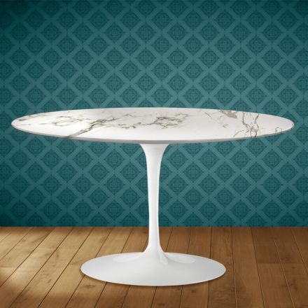 Eero Saarinen H 41 Ovaler Tulpen-Couchtisch aus Aura 22 Keramik, hergestellt in Italien - Scharlachrot Viadurini