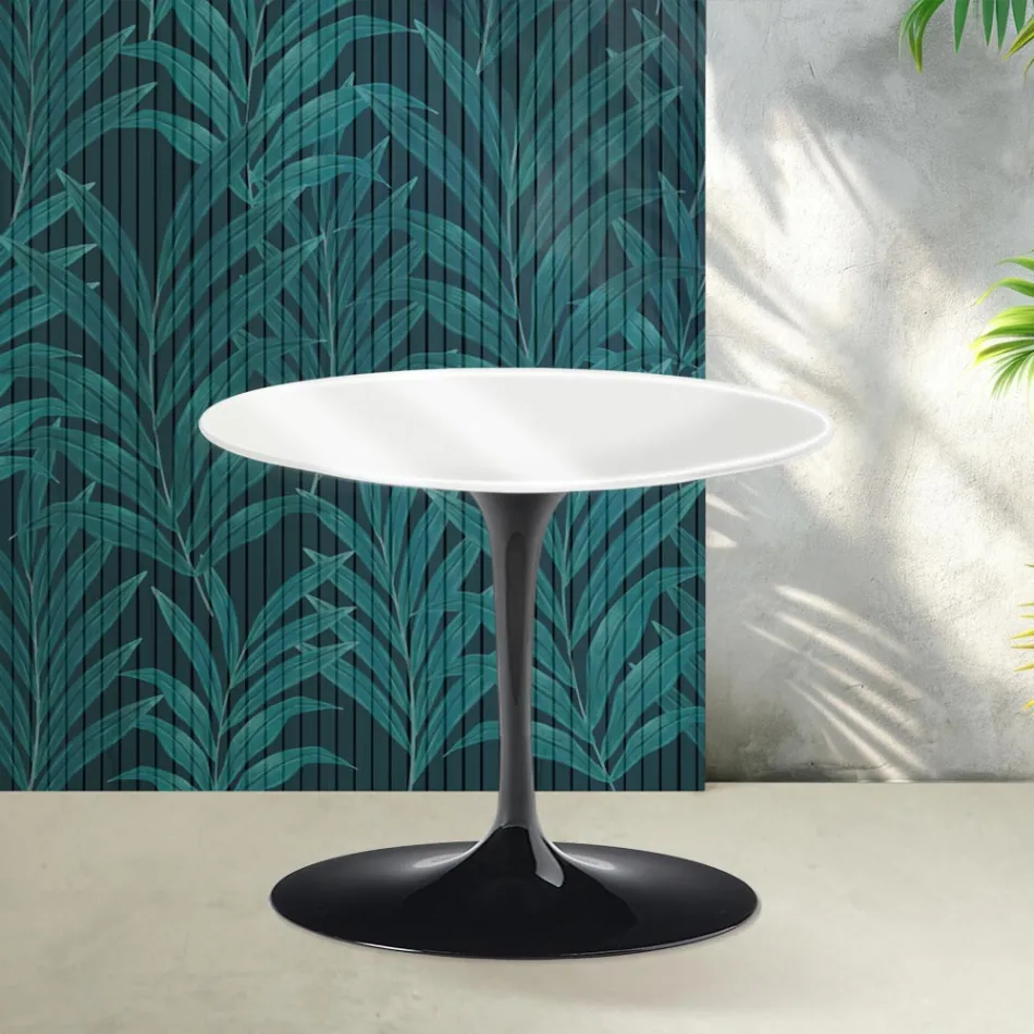 Saarinen Tulip Couchtisch H 39 cm in Hochglanzweiß Florim Keramik - Scharlachrot Viadurini