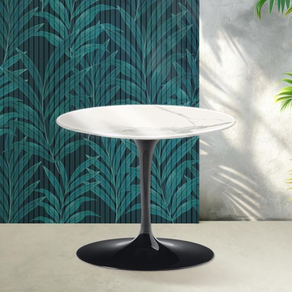 Saarinen tulip couchtisch h 39 cm in glänzender statuario florim keramik - scharlachrot