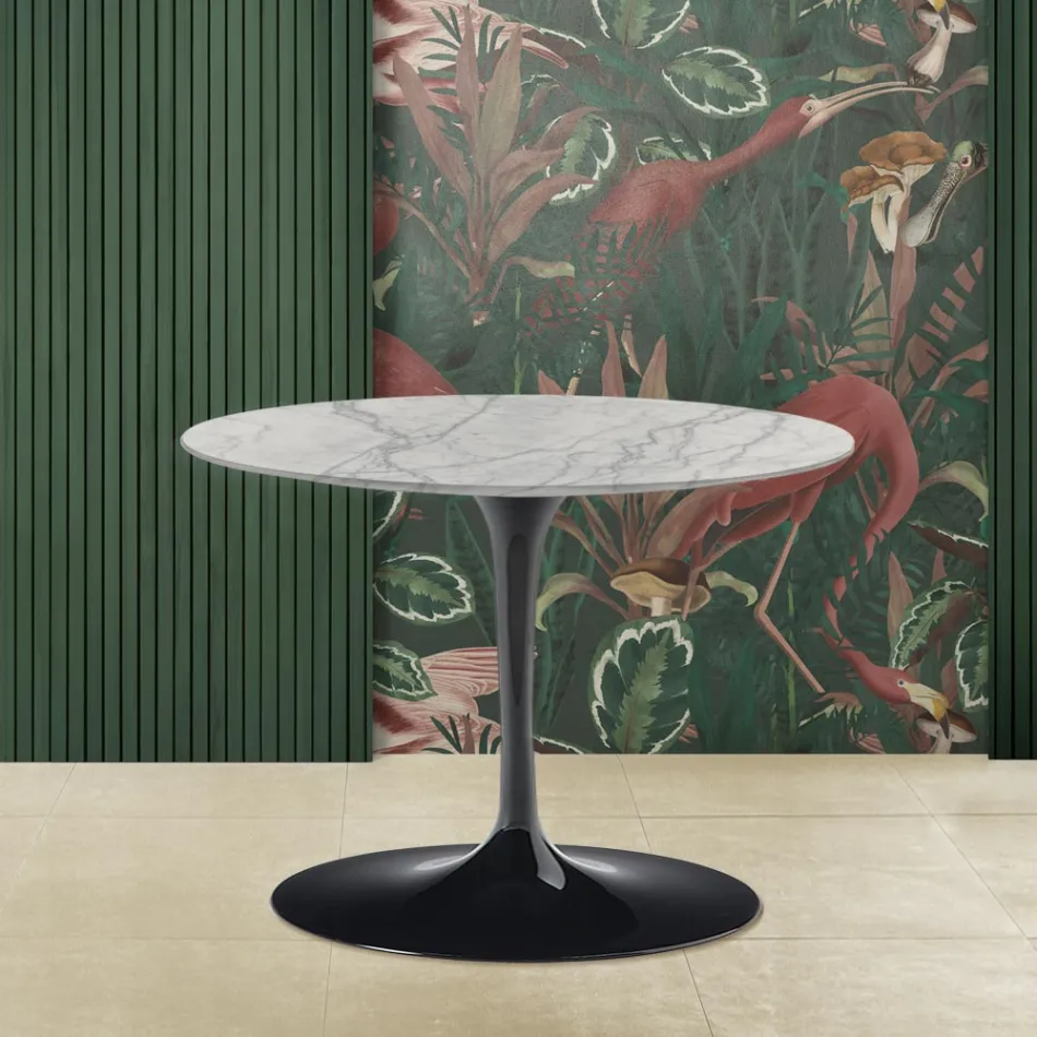 Tulip Saarinen H 39 Ovaler Couchtisch mit Statuarietto Carrara-Marmorplatte Viadurini