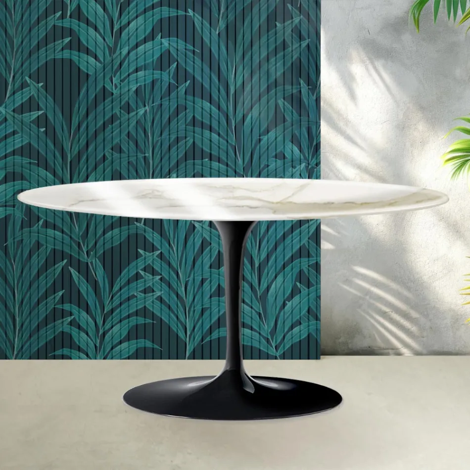 Saarinen Tulip Couchtisch H 41 cm in glänzendem Florim Calacatta Gold Keramik - Scharlachrot Viadurini