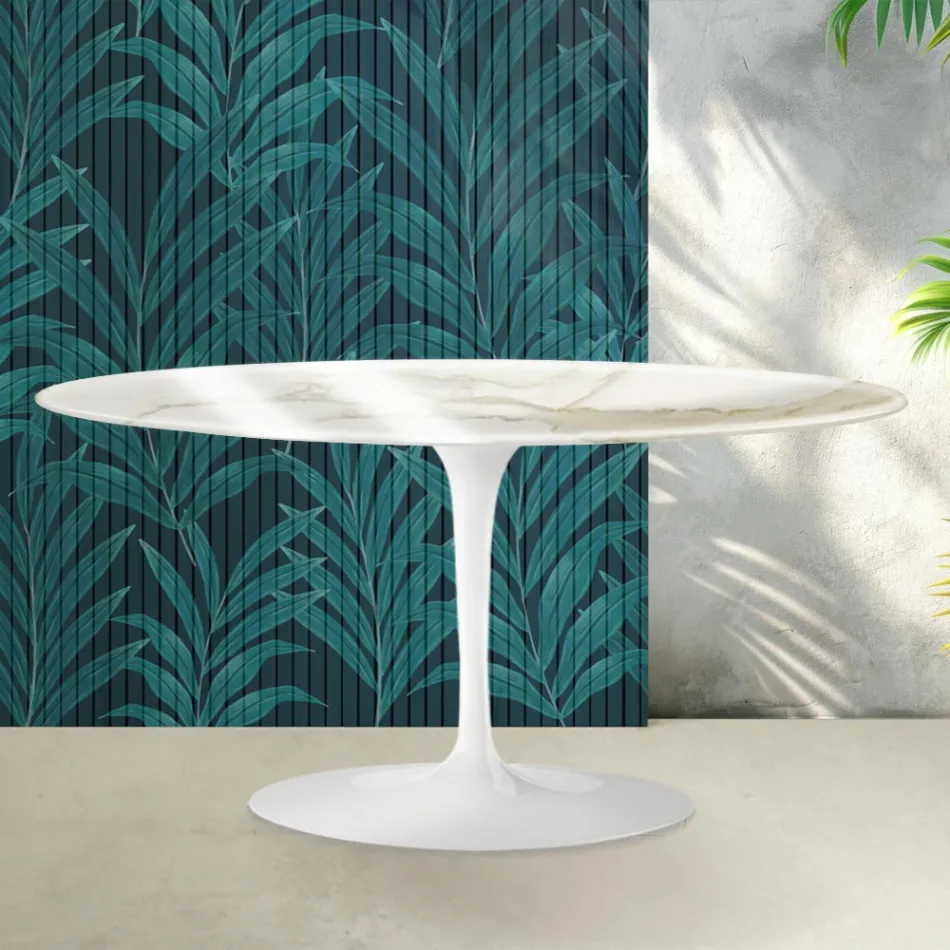 Saarinen Tulip Couchtisch H 41 cm in glänzendem Florim Calacatta Gold Keramik - Scharlachrot Viadurini