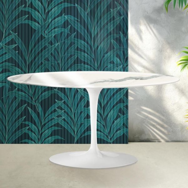 Saarinen tulip couchtisch h 41 cm in glänzender statuario florim keramik - scharlachrot