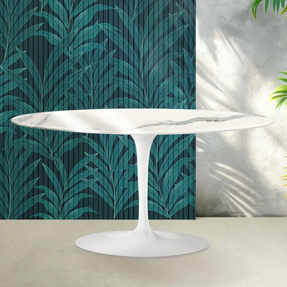 Saarinen Tulip Couchtisch H 41 cm in glänzender Statuario Florim Keramik - Scharlachrot Viadurini