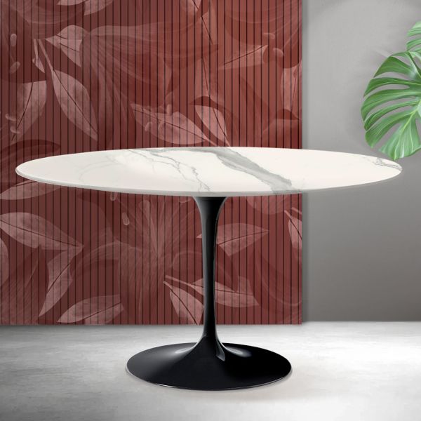 Saarinen tulip couchtisch h 41 cm in florim statuario mattkeramik - scharlachrot