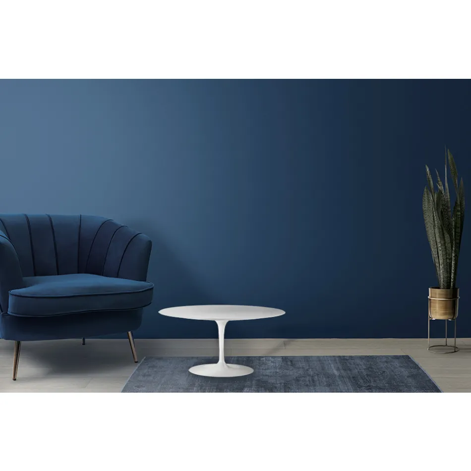 Tulip Saarinen Couchtisch H 41 mit ovaler Platte aus weißem Flüssiglaminat, hergestellt in Italien – Scharlachrot Viadurini