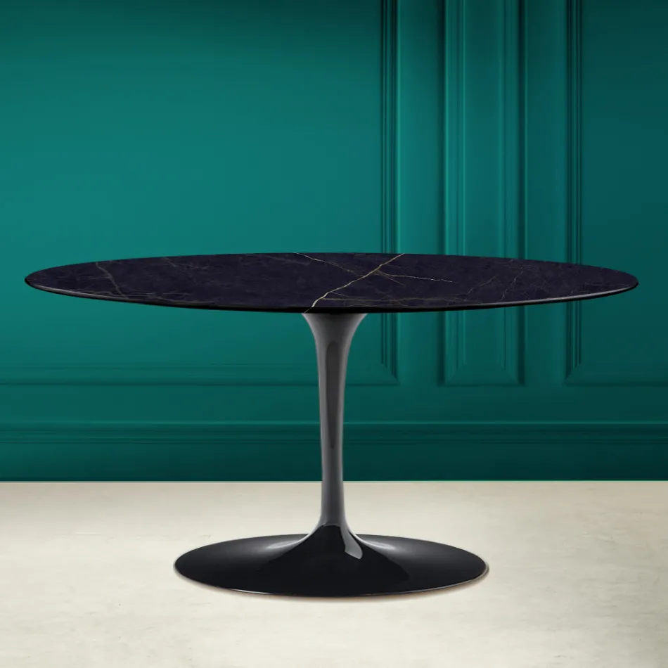 Tulip Saarinen H 41 Ovaler Couchtisch aus Noir Laurent Keramik, hergestellt in Italien – Scharlachrot Viadurini