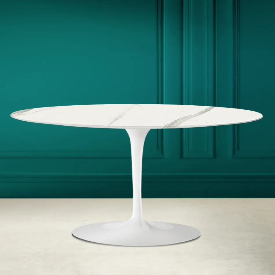 Tulip Saarinen H 41 Ovaler Couchtisch aus vollgeäderter Statuenkeramik Viadurini