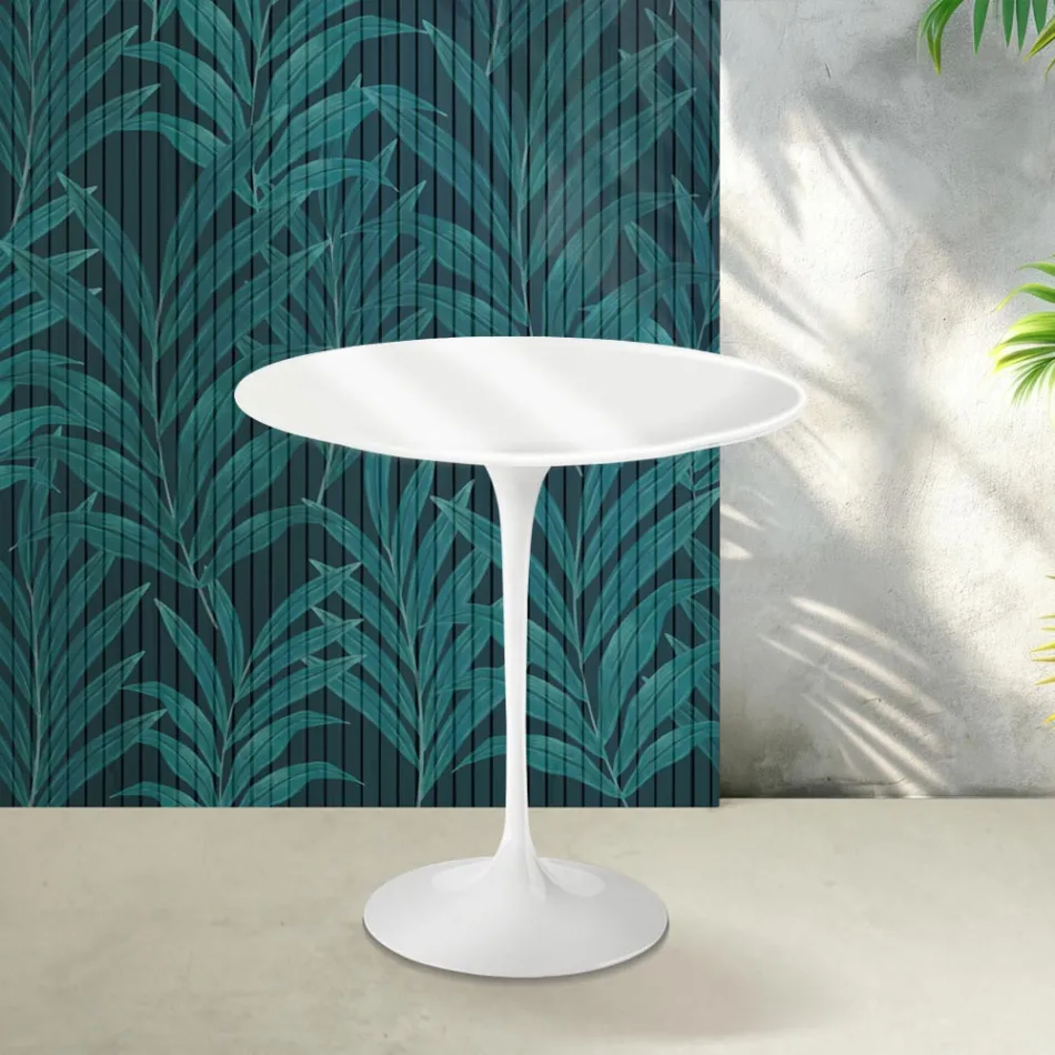Saarinen Tulip Couchtisch H 52 cm in Hochglanzweiß Florim Keramik - Scharlachrot Viadurini