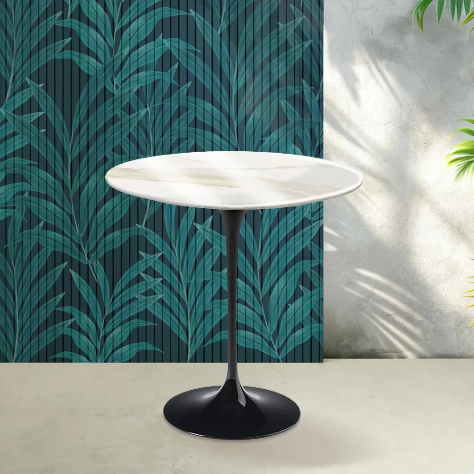Saarinen Tulip Couchtisch H 52 cm in Florim Calacatta Gold Gloss Keramik - Scharlachrot Viadurini