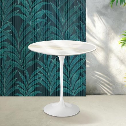 Saarinen Tulip Couchtisch H 52 cm in Florim Calacatta Gold Glanzkeramik - Scharlachrot Viadurini