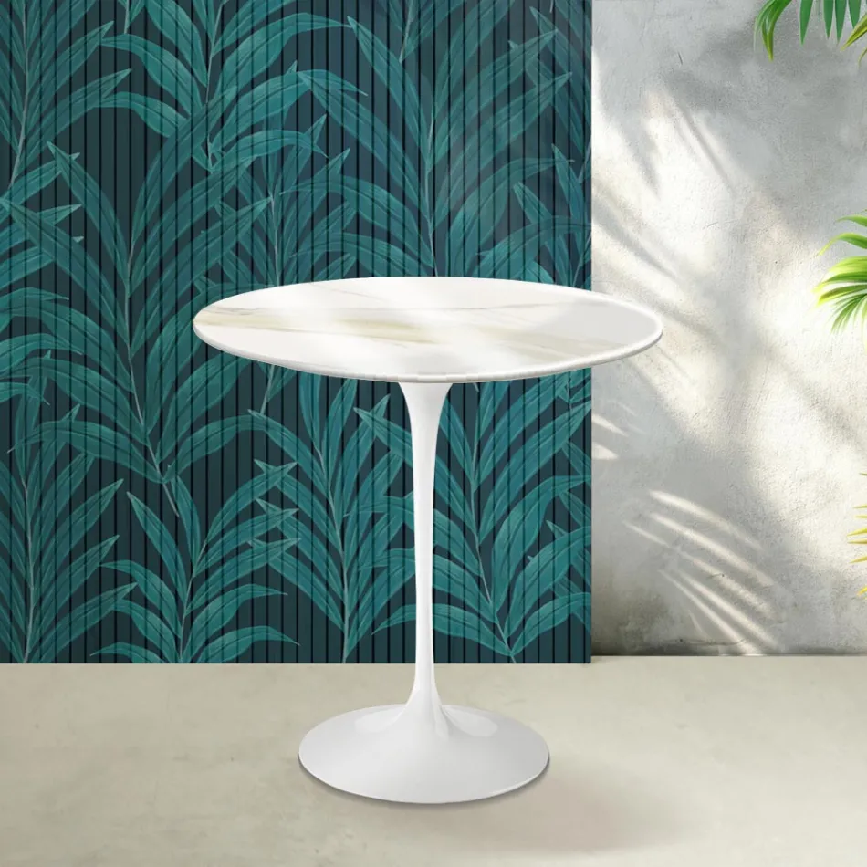 Saarinen Tulip Couchtisch H 52 cm in Florim Calacatta Gold Glanzkeramik - Scharlachrot Viadurini