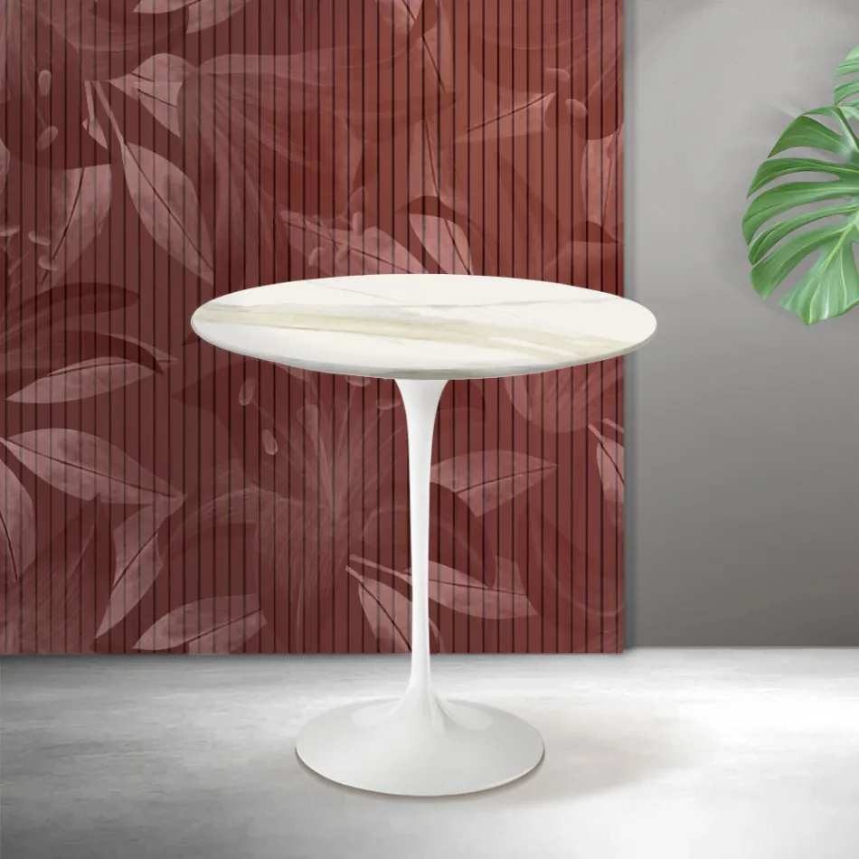 Saarinen Tulip Couchtisch H 52 cm in Florim Calacatta Gold Matt Keramik - Scharlachrot Viadurini