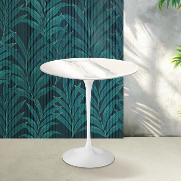Saarinen tulip couchtisch h 52 cm in glänzender statuario florim keramik - scharlachrot