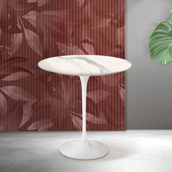 Saarinen tulip couchtisch h 52 cm in florim statuario mattkeramik - scharlachrot