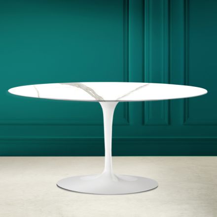 Tulip Saarinen Ovaler Couchtisch H 41 in Calacatta Michelangelo Made in Italy – Scharlachrot Viadurini